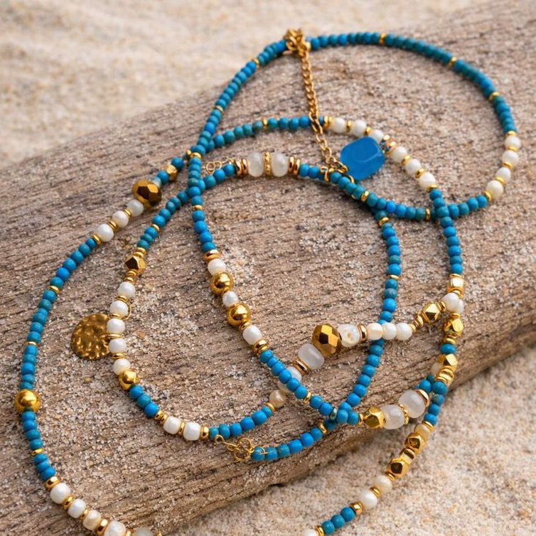 VEGA - Turquoise & Agate & Shell, charm & pendant, 5x wraps bracelet